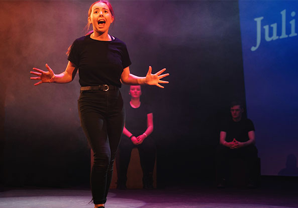 Youth theatre performer on stage at dlr Mill Theatre