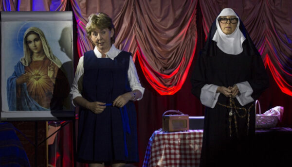 A woman and a nun on stage for Six Marys performance at dlr Mill Theatre