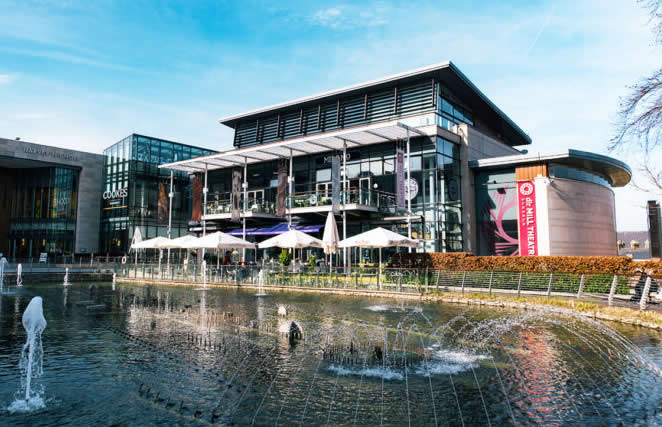 Mill Theatre and the pond at Dundrum Centre