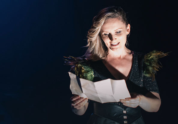 Macbeth actor reading on stage at dlr Mill Theatre