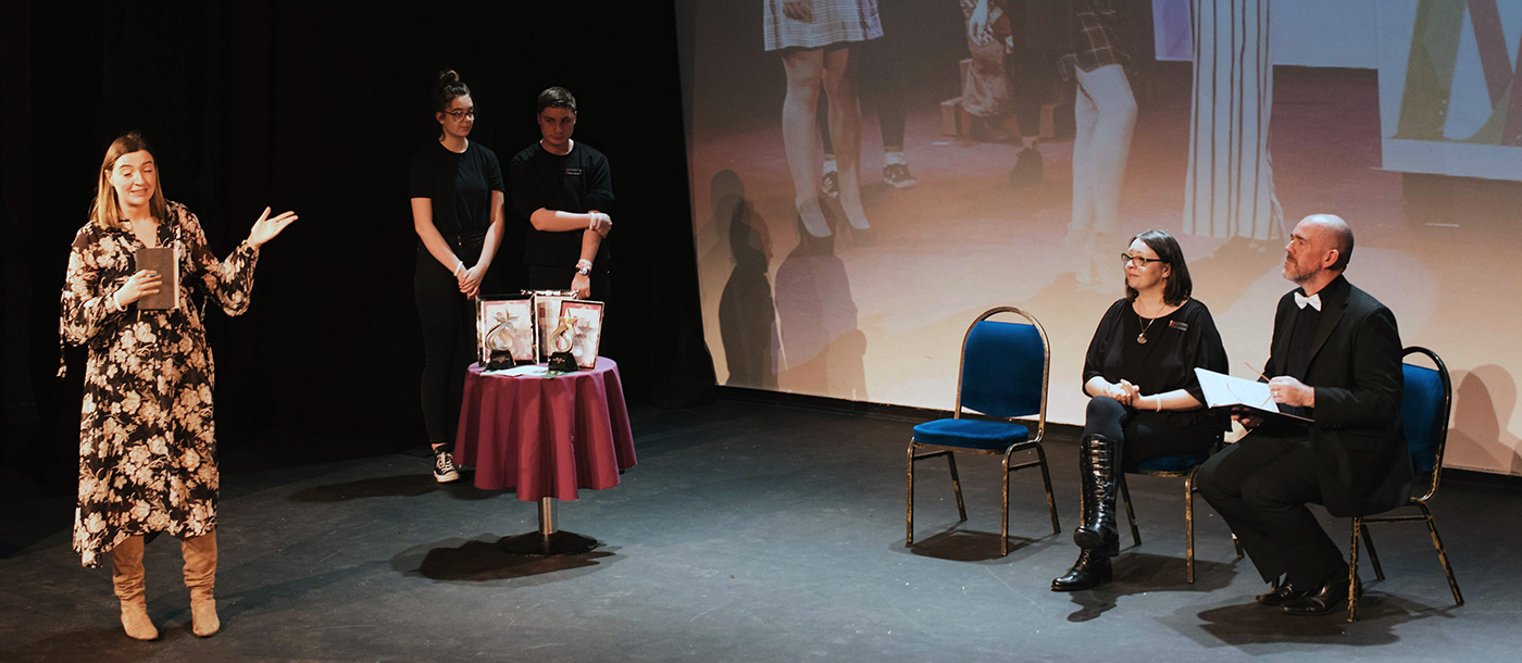 Shakespere actors on stage during rehearsals at dlr Mill Theatre